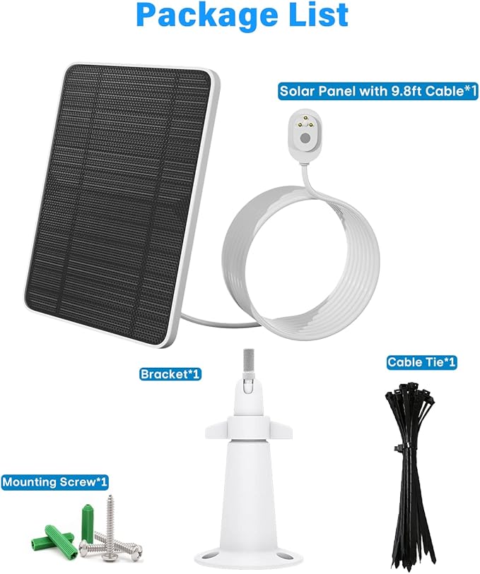 Solar Panel Charger Compatible with Arlo Pro 5S/Pro 4/Pro 3/Pro 3 Floodlight/Ultra/Ultra 2 Camera, 6V 4.5W Solar Panels Charging IP65 Weatherproof w/ 9.8ft Charging Cable Adjustable Wall Mount, 1 Pack