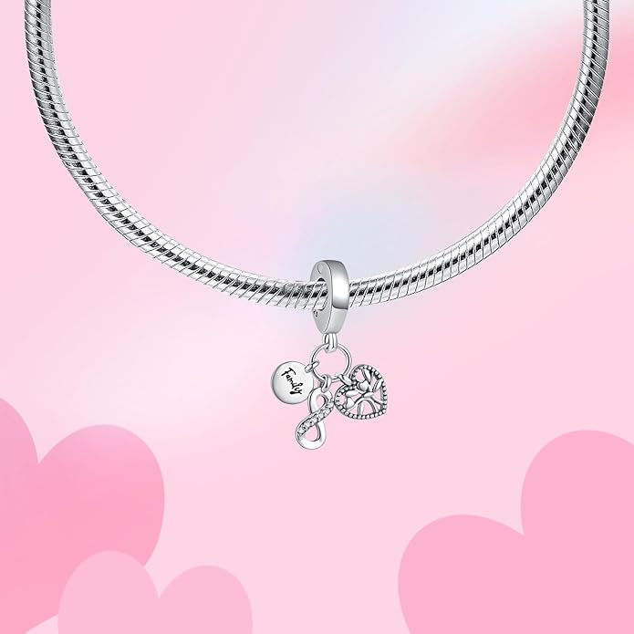 Birthday Fashion Love Heart Dangle Charm 925 Sterling Silver Charms fits Bracelets and Necklace Pendant Bead Charms Jewelry Present for Women Family Friends