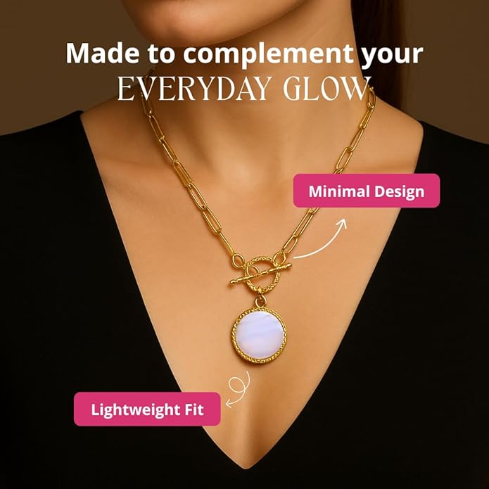 Gempires Gemstone Coin Front Toggle Pendant Necklace for Women with Gold Paperclip Chain, Natural Crystal Pendant with Toggle Clasp, Handcrafted Perfect Jewelry Gift for her