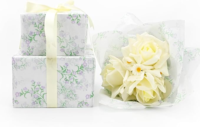 TINYFUTURE 100 Sheets Flower Gift Wrapping Tissue Paper Recyclable Greenery Botanical Packaging Bag for Wedding Birthday Showers Art Craft Party Favor Decoration