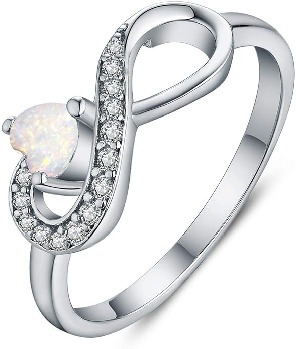 JO WISDOM Promise Ring for Women Sterling Silver Infinity Heart Promise Rings for Her Birthstone Cubic Zirconia Friendship Ring Size 5-12