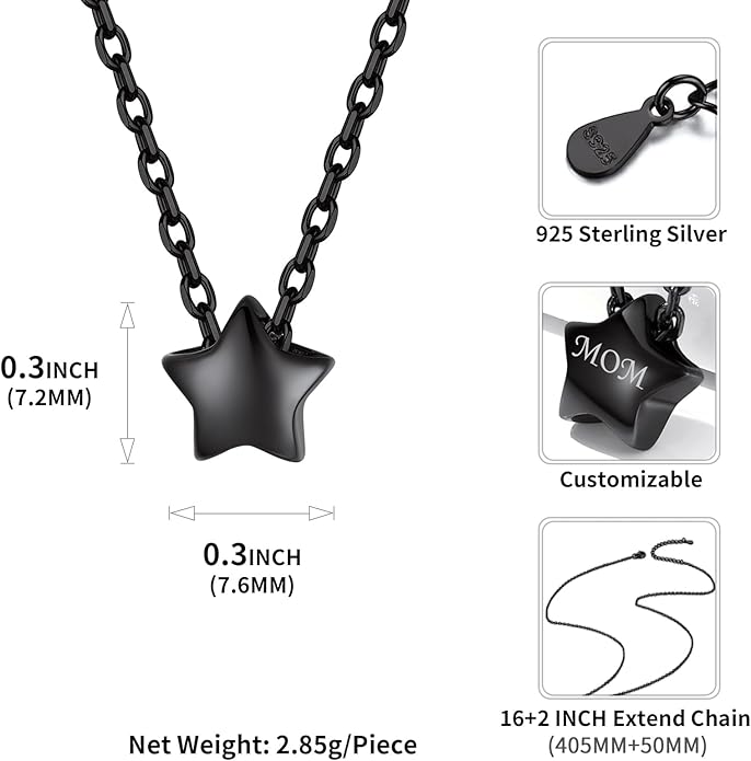 ChicSilver Personalized 925 Sterling Silver Dainty Small Heart/Star/Moon/Dot/Triangle Pendant Necklace for Women, Silver/Gold/Rose Gold/Black (with Gift Box)