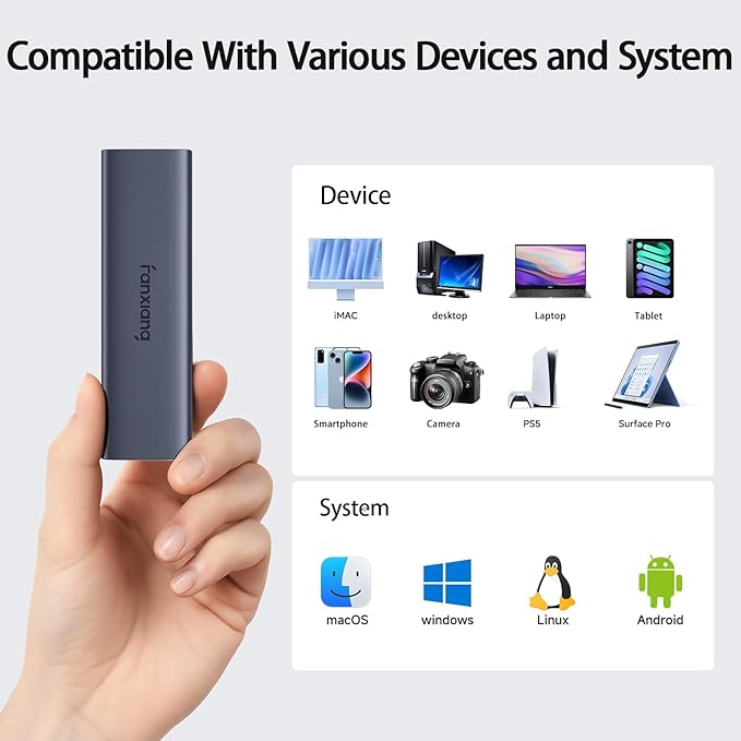 1TB External SSD - Portable SSD External Solid State Drive, 1000MB/s,USB 3.2 Gen2 Type-C, Aluminum Alloy, External Hard Drive for iPhone15/16,Android, Mac, Windows -PS1008