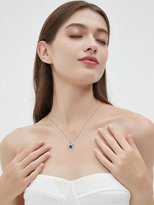 Tahitian Black Pearl 18K White Gold Plated Sterling Silver Heart/Infinity/Four Leaf Clover Pendant Necklace Jewelry Gifts for Women Wife Mom Girlfriend Wedding Birthday Anniversary Christmas