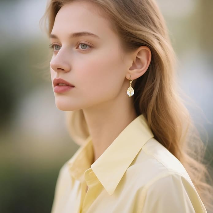 DOVRAN 10K 14K Solid Gold Leverback Earrings for Women Real Yellow Gold Filigree Dangle Earrings Trendy Jewelry Birthday Christmas Gifts for Wife Mom