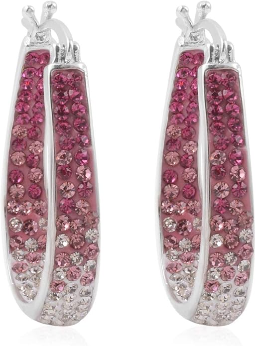 Savlano 14K White Gold Plated Inside Out Crystal Hoop Earrings For Women Comes With Savlano Gift Box