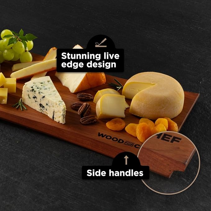 Large Charcuterie Board - Cherry Wood Serving Board with Handles - Perfect Live Edge Design for Displaying Cheese, Bread, Fruit - Modern Wood Charcuterie Board for Parties - 24x9x0.75 inches