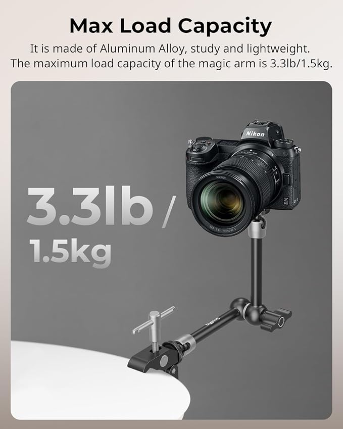SMALLRIG Clamp w/ 1/4" and 3/8" Thread and 9.8 Inches Adjustable Friction Power Articulating Magic Arm with 1/4" Thread Screw for LCD Monitor/LED Lights - KBUM2732B