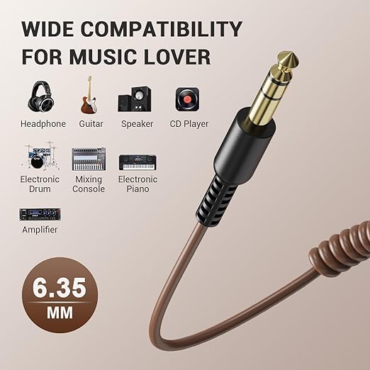 OneOdio 6.35mm to 3.5mm 6.6-9.8FT Stereo Adapter Cable Compatible with AMPs, Electronic Keyboards, Mixers, Guitars and Pro10/Pro30/Pro50 Headphones of OneOdio-Brown