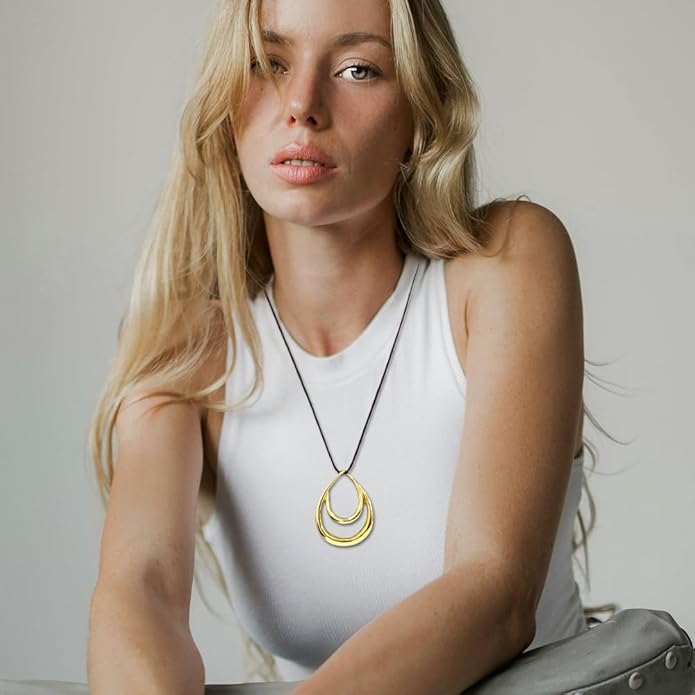 Madison Tyler Gold Plated Jewelry Set for Women | Silver Teardrop Pendant Necklace Trendy | Long Necklace with Snake Chain | Fashion Dangle Earring Set
