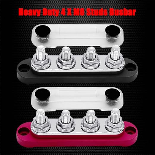 4 x M8 (5/16") Studs Power Distribution Block Bus Bar 12V, Ampper 4.3" 200A Marine BusBar Battery Distribution Block W/Cover for Car Boat Solar (Red & Black)