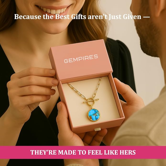 Gempires Gemstone Coin Front Toggle Pendant Necklace for Women with Gold Paperclip Chain, Natural Crystal Pendant with Toggle Clasp, Handcrafted Perfect Jewelry Gift for her