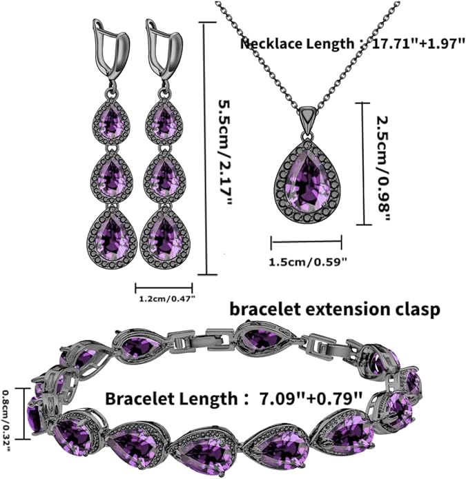 LMXXVJ Necklace Long Earrings Bracelet Set, White Gold Plated Created Blue Sapphire Jewelry Set Wedding Party Gift Jewelry for Women Bridal Bridesmaid