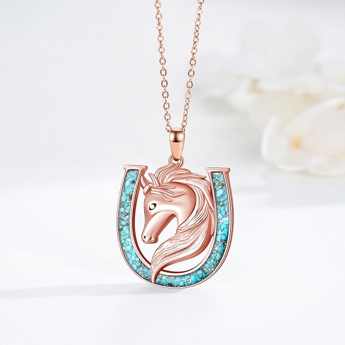 Western Cowboy Necklace 925 Sterling Silver Horseshoe Pendant Western Jewelry Cowgirl Gifts for Women Girlfriend Cowboy Cowgirl