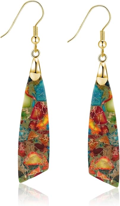 Jasper Stone Earrings for Women Trendy Dangle Earrings Fishhook Drop Earrings