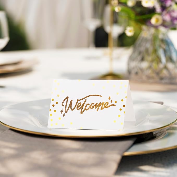 50Pcs Place Cards for Table Setting, 4.49x3.54 Inches Name Cards for Table Setting for Food Buffet Wedding Table Numbers, Banquets, Events Menu and Cards Food Tables for Dinner Party(Gold)