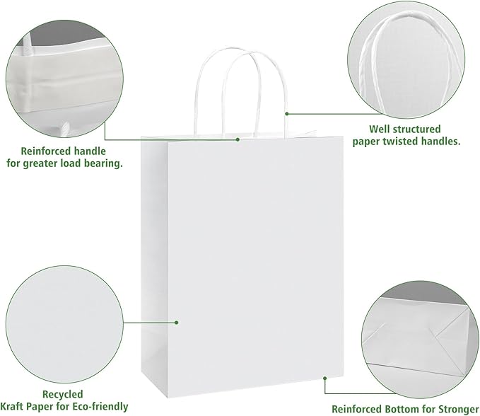 REMTAP Gift Paper Bags 8×4.5×10.5 50Pcs Kraft Bags with Handles Bulk Gift Bag for Wedding Party Craft Retail Packaging, Shopping, Party Favor, Retail Bag (Blue-M-50pcs, 8 * 4.5 * 10.5)
