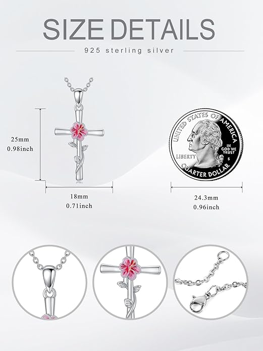 Flower Necklace Sunflower/Violet/Daffodil Necklace Sterling Silver Flower Cross Pendant Jewelry Gifts for Women