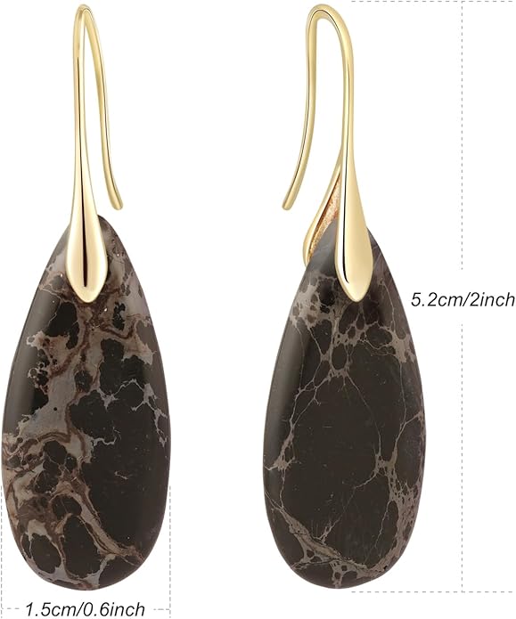 Natural Healing Stone Fishhoop Dangle Drop Earrings Statement Gold silver earrings