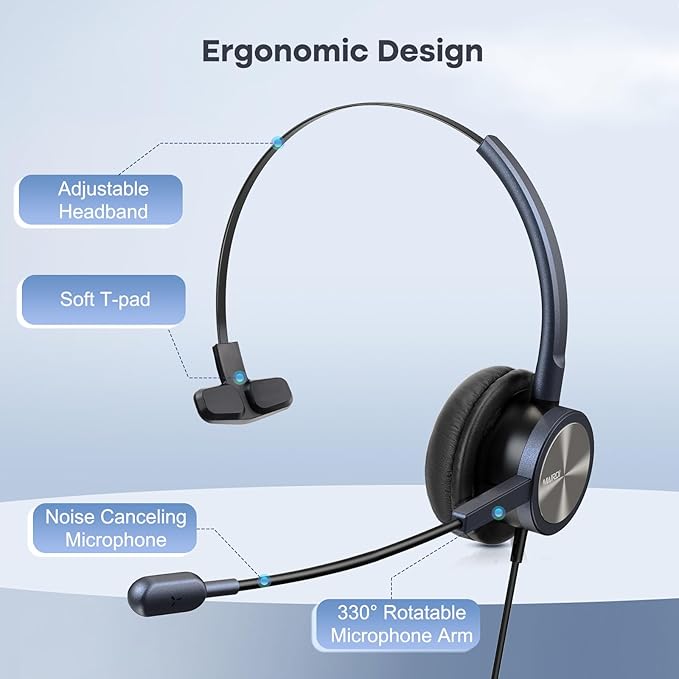 MAIRDI Telephone Headset with RJ9 & 3.5mm Jack for Office Landline Deskphone Cell Phone PC Laptop, Call Center Phone Headset with Microphone, Works for Cisco 7941 7965 6941 7861 8961