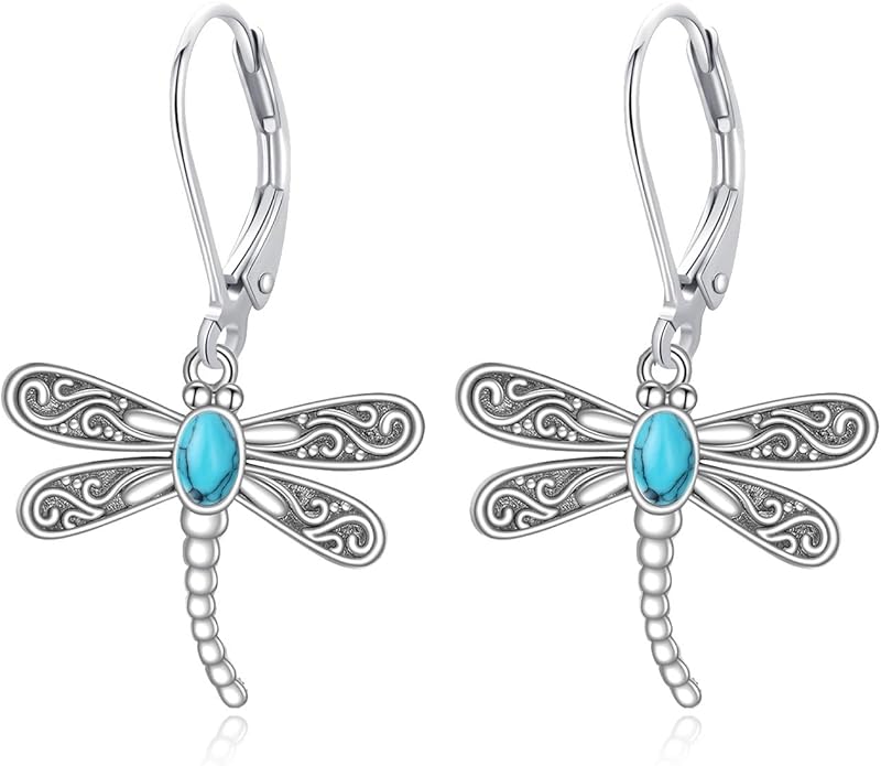 ONEFINITY Dragonfly Earrings 925 Sterling Silver Moonstone Leverback Dragonfly Dangle Drop Earrings Women Jewelry Gifts