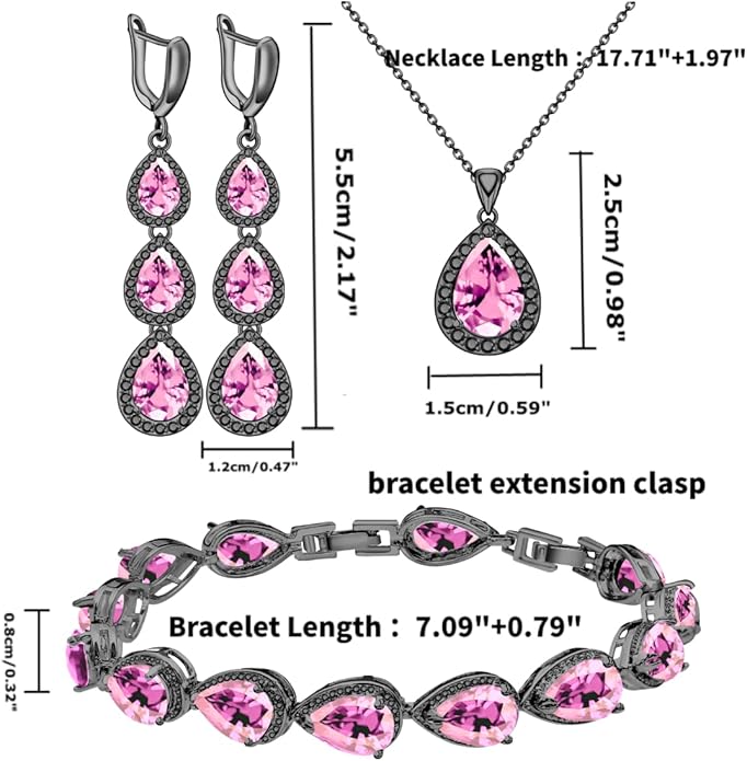 LMXXVJ Necklace Long Earrings Bracelet Set, White Gold Plated Created Blue Sapphire Jewelry Set Wedding Party Gift Jewelry for Women Bridal Bridesmaid