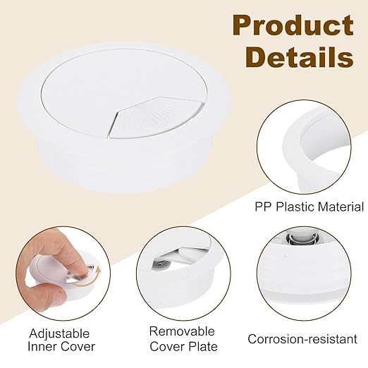 uxcell 8 Pcs 53mm (2.09 Inch) Desk Grommet, Plastic Cable Hole Cover, Wire Cord Cable Organizer for Home Office Computer Desk Cabinet, White