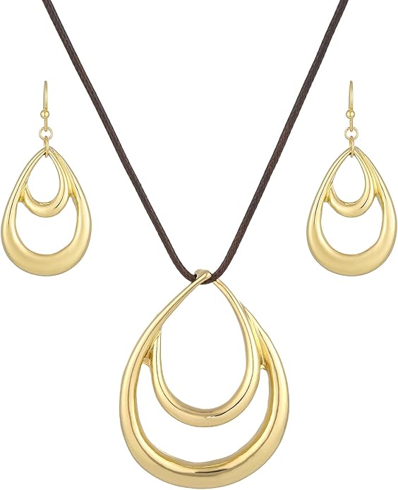 Madison Tyler Gold Plated Jewelry Set for Women | Silver Teardrop Pendant Necklace Trendy | Long Necklace with Snake Chain | Fashion Dangle Earring Set
