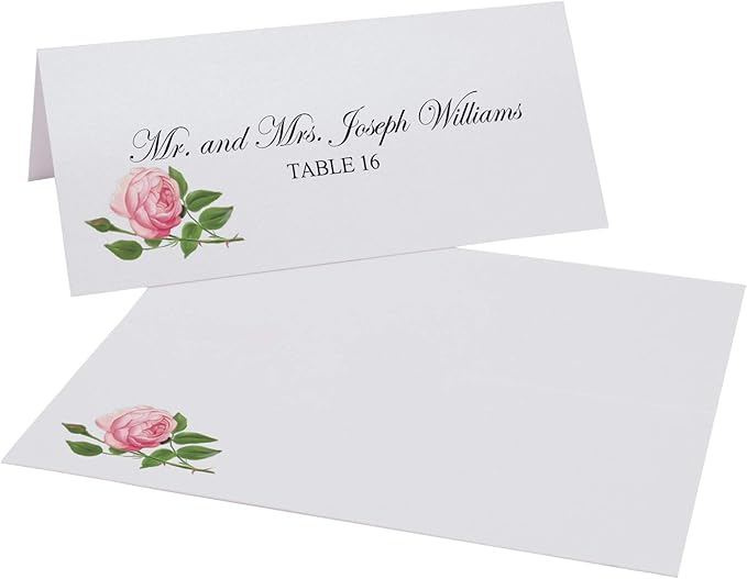 Pink Tea Rose Printable Place Cards, Set of 150 (25 Sheets), Laser & Inkjet Printers - Wedding, Party, Dinner, and Special Events - Made in the USA
