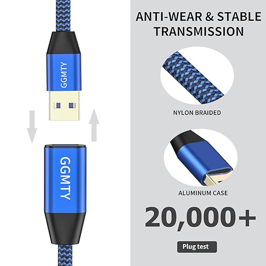 USB 3.0 Extension Cable 25ft,Type A Male to Female Extension Cord Durable Braided Material High Data Transfer Compatible with USB Keyboard,Mouse,Flash Drive, Hard Drive,Printer