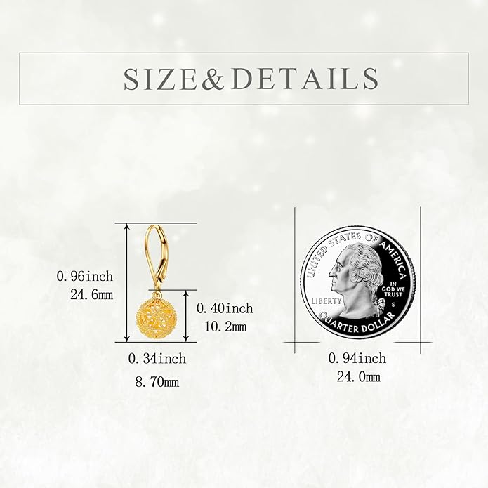 DOVRAN 10K 14K Solid Gold Leverback Earrings for Women Real Yellow Gold Filigree Dangle Earrings Trendy Jewelry Birthday Christmas Gifts for Wife Mom