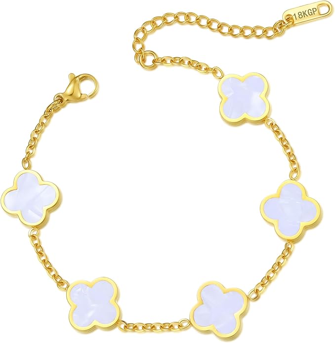 Gold Bracelets for Women‌,Four Leaf Clover Bracelet‌,Fashion Jewelry for Women,Gifts for Women,Lucky Bracelet for women,Double-sided Same Color,18K Gold-plated Titanium Steel