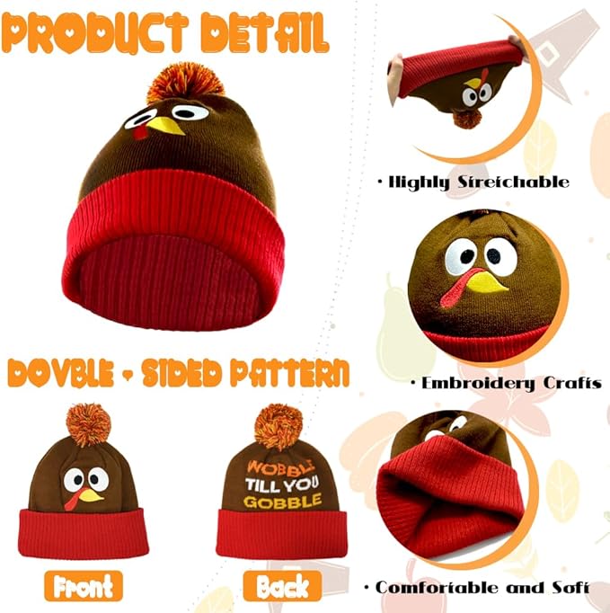 CAMIRUS 6PCS Thanksgiving Turkey Trot, 3Pcs Beanie Hat and 3Pcs Socks Thanksgiving Day Turkey Beanie Hat for Adults Men Women