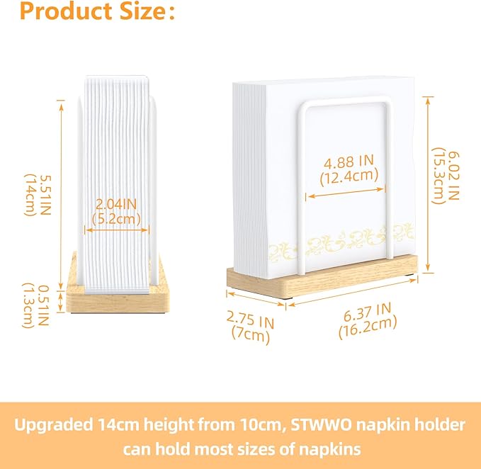 Napkin Holder for Table, Wood Metal Napkin Holder for Kitchen Dining, Standing Paper Napkin Storage for Table Countertop, White