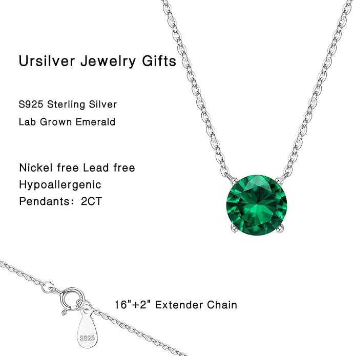 Ursilver Valentines Day Gifts for Her - Birthstone Necklace for Women, S925 Sterling Silver Round Birthstone Necklace Birthday Gifts 12 Months Necklaces for Women Jewelry Gift