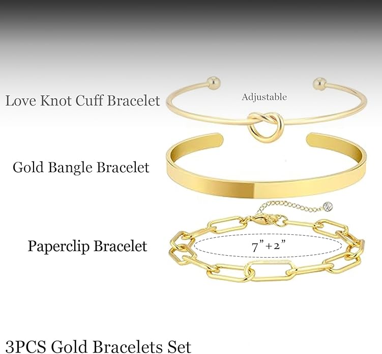 Gold Bracelets for Women 18k Gold Plated Bracelet Stack Bangle Cuff Bracelet Set for Women Non Tarnish Beaded/Paperclip/Cuban Link Chain Bracelets Jewelry for Women Trendy