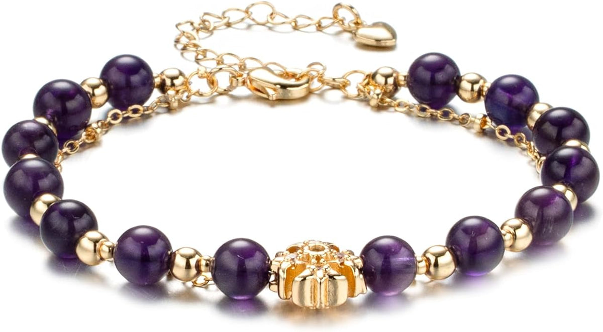 Luxury Handmade Natural Crystal Gemstone Bracelet 14K Gold-Plated Chain,Elegant Unique Jewelry for Women Gift Ready for Her Girlfriend Mother