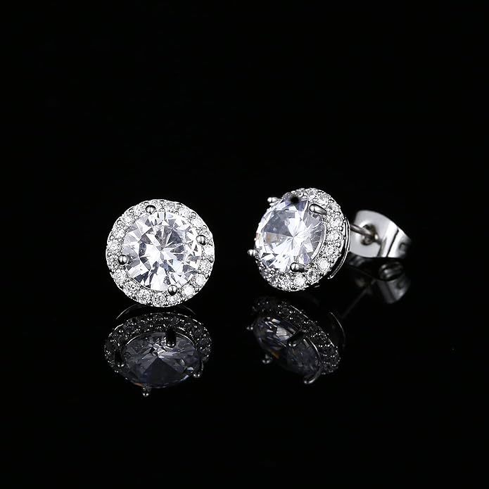 YOMELA Cubic Zirconia Earrings Studs, Halo CZ Birthstone Simulated Diamond Stud Earrings for Women