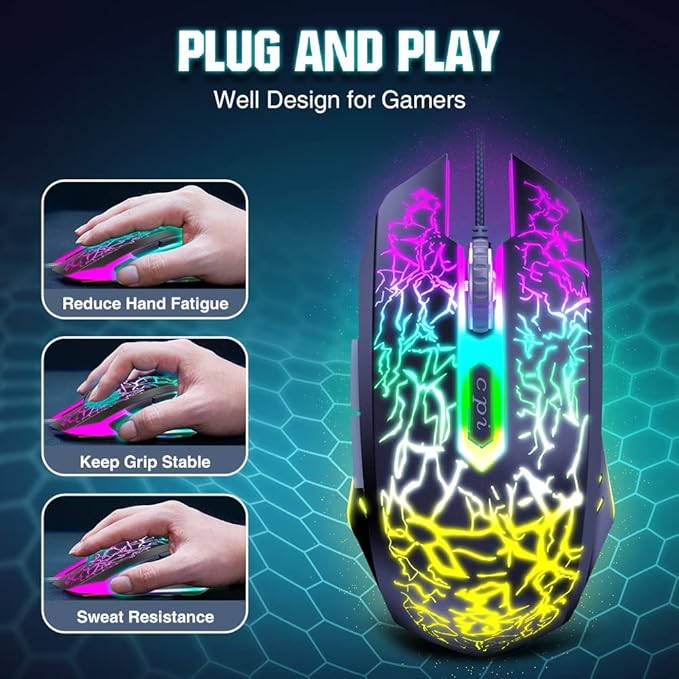 BENGOO Gaming Mouse Wired, Ergonomic Gamer Laptop PC Optical Computer Mice with RGB Backlit, 4 Adjustable DPI Up to 3600, 6 Programmable Buttons for Windows 7/8/10/XP Vista Linux -Black