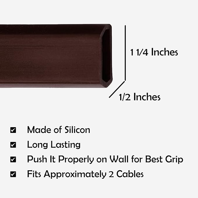 Rubber Bond TV Cord Hider Cable Protector - Strong Self Adhesive Wall Cord Cover Cable Hider - Low Profile Cable Management Wall Cord Concealer Cable Raceway (Dark Brown, 10 Feet)