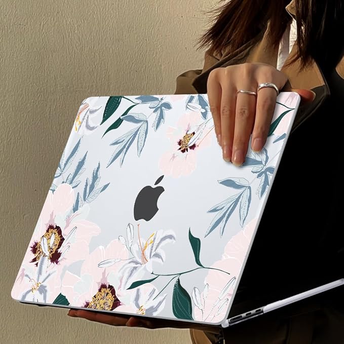 Compatible with MacBook Air 13 inch Case 2021 2020 2019 2018 M1 A2337 A2179 A1932 with Retina Display & Touch ID, Pattern Plastic Hard Shell Case Keyboard Skin Cover, Pink Peonies & Lilies