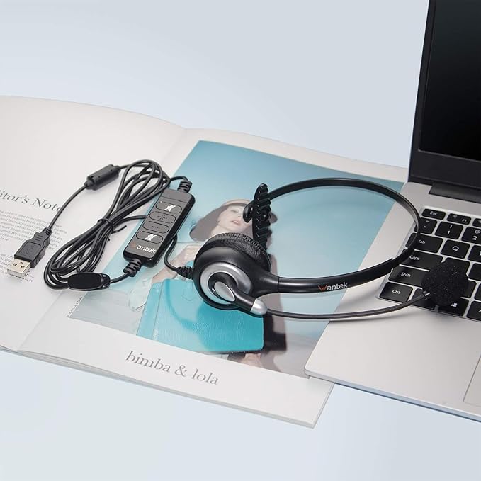 USB Headset with Microphone Noise Cancelling & Audio Controls, Computer Headphones for PC Laptop, Business, Home Office, Call Center, Skype, Zoom, Webinar, Clear Chat, Super Light,Single