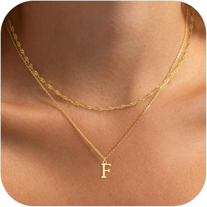 14K Gold Plated Initial Necklaces for Women Dainty Layered Letter Pendant Necklace Cute Choker Necklace Gift Trendy Stuff Personalized Jewelry Stack for Women Her