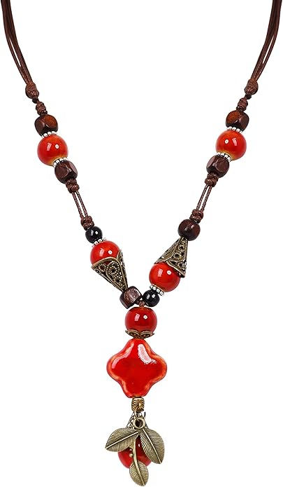 MINACHI Vintage Bohemian Ethnic Colorful Ceramic Bead Long Y Necklace, Hippie Boho Summer Fashion Jewelry Gift for Women