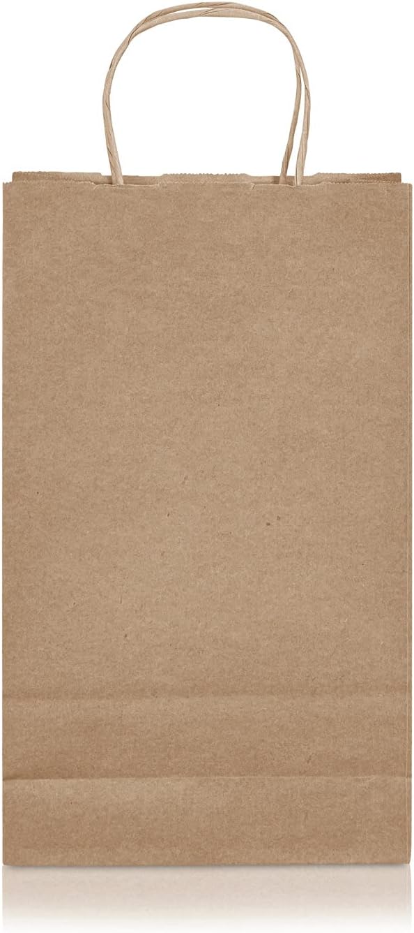 Jet Paper Bags - 50 Pack 6.5x3.5x12 Inch Medium Plain Brown Kraft Paper Bags with Handles Bulk, Gift Wrap Bags for Favors Grocery Retail Party Birthday Shopping Business Goody Craft Merchandise Take Out Sacks