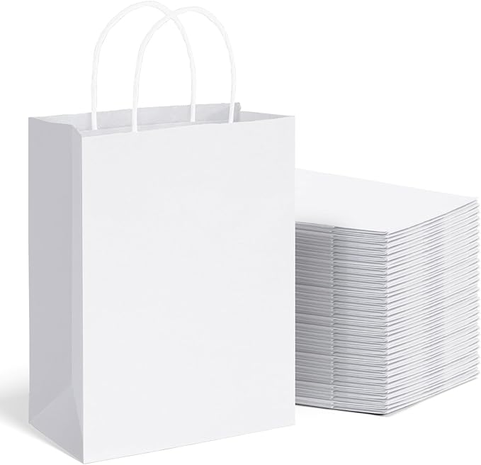 METRONIC Paper Gift Bags with Handles 8x4.75x10.5 Inch 400 Pcs | Christmas, Birthday Party Favors, Retail Shopping, Small Business Bulk | White Gift Wrap Bag