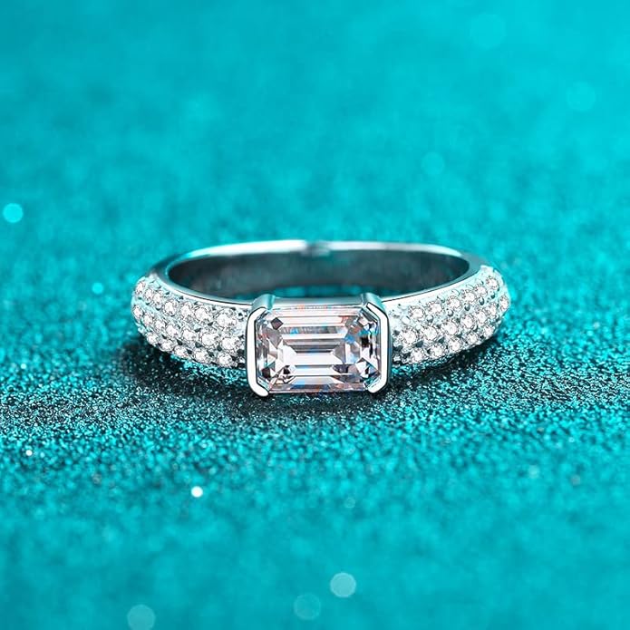 14K Gold Over S925 Silver Womens Promise Rings | Radiant Emerald Cut 1 Carat Diamond Engagement Ring| D-color Ideal Cut VVS1 Clarity | Everyday Chic Jewelry