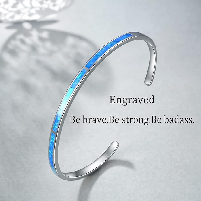 WINNICACA Bracelet for Women Opal Bracelet 925 Sterling Silver Opal Cuff Bangle Bracelets Inspirational Fine Jewelry Gifts for Women Her Wife Mom Daughter Anniversary Birthday Gifts Ideas