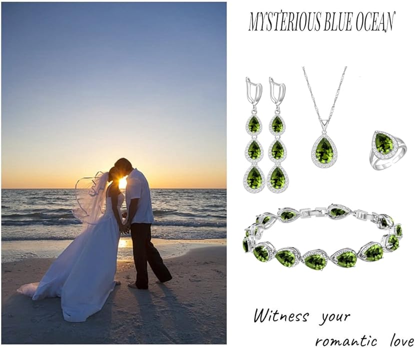 LMXXVJ Necklace Long Earrings Bracelet Set, White Gold Plated Created Blue Sapphire Jewelry Set Wedding Party Gift Jewelry for Women Bridal Bridesmaid