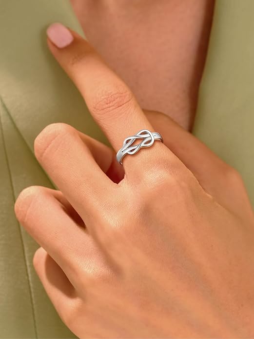 Suplight 925 Sterling Silver Ring Simple Infinity Knot Wedding Band Rings Love Knot Promise Ring for Women Size 4-12(with Gift Box)